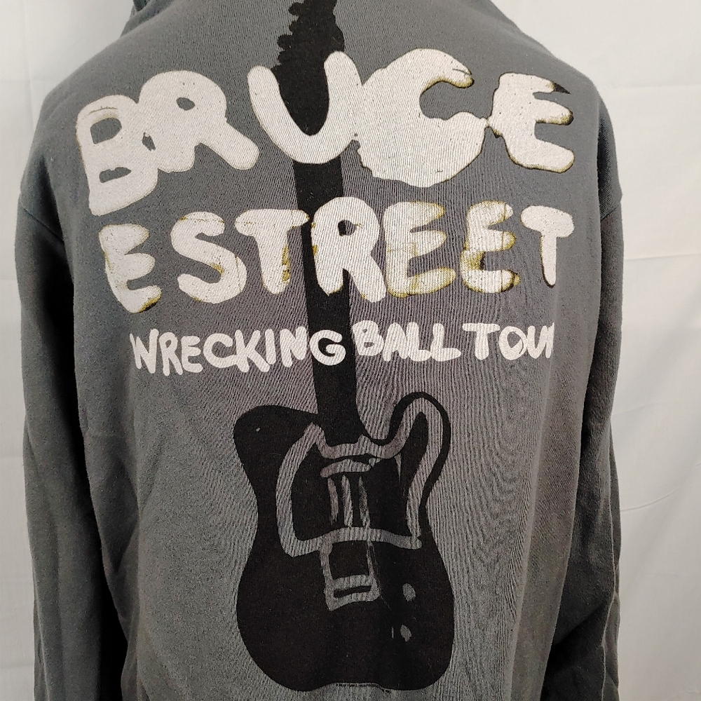 Bruce Springsteen Wrecking Ball Tour Gray Zip-Up Hoodie Guitar Graphic Size XL